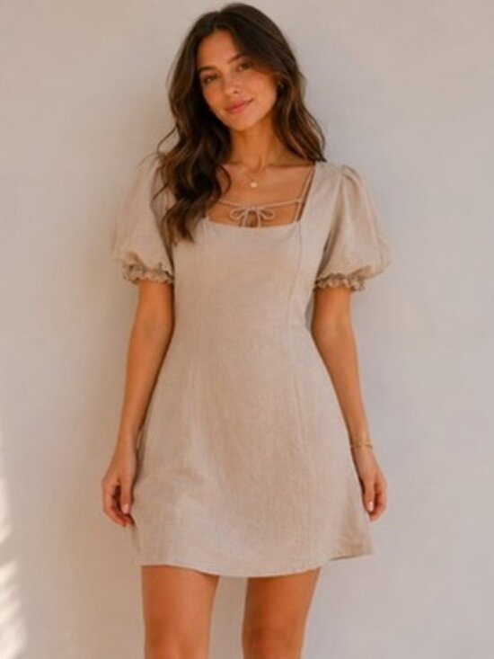 Dresses & Skirts - Neutral Puff Sleeve Mini Dress Size S